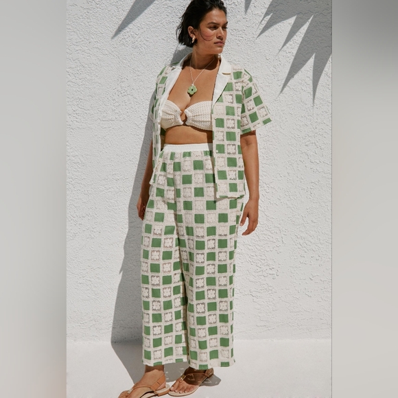 Anthropologie Flat White Kint Button Down and Pants Set, 2X NWT - Picture 5 of 7